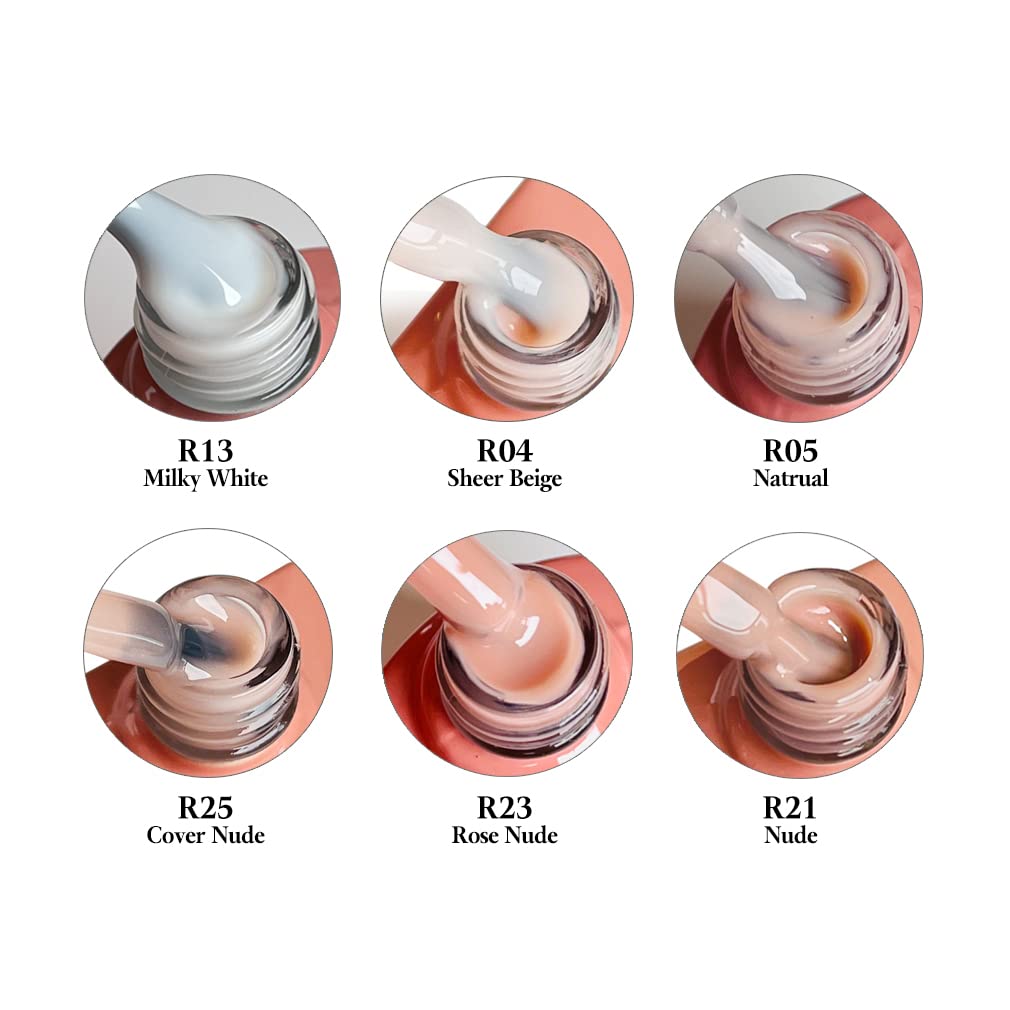 FZANEST Rubber Base Builder Gel for Nails Kit, 6pcs*7.5ml in a Bottle, Nail Strengthener Extension With Jelly Natural Nude Pink Colors, UV Soak Off Polish