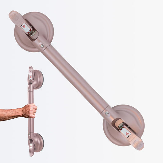 Heavy Duty Suction Shower Grab Bar - Toilet Bathroom Bathtub Safety - Shower Handles, Suction Cup Power Up to 250 LB, Perfect for Elderly Seniors18.5 Inch, Rose Gold