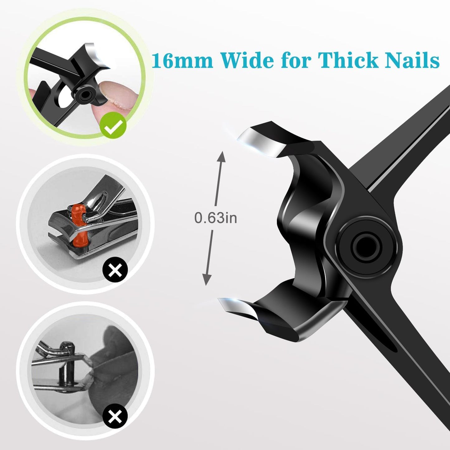 DRMODE Nail Clippers for Men Thick Nails, Heavy Duty Toenail Clippers for Seniors Thick Toenails with 16MM Wide Jaw, Sharp Stainless Steel Large Finger Nail Clippers Adult Cutter Trimmer with File