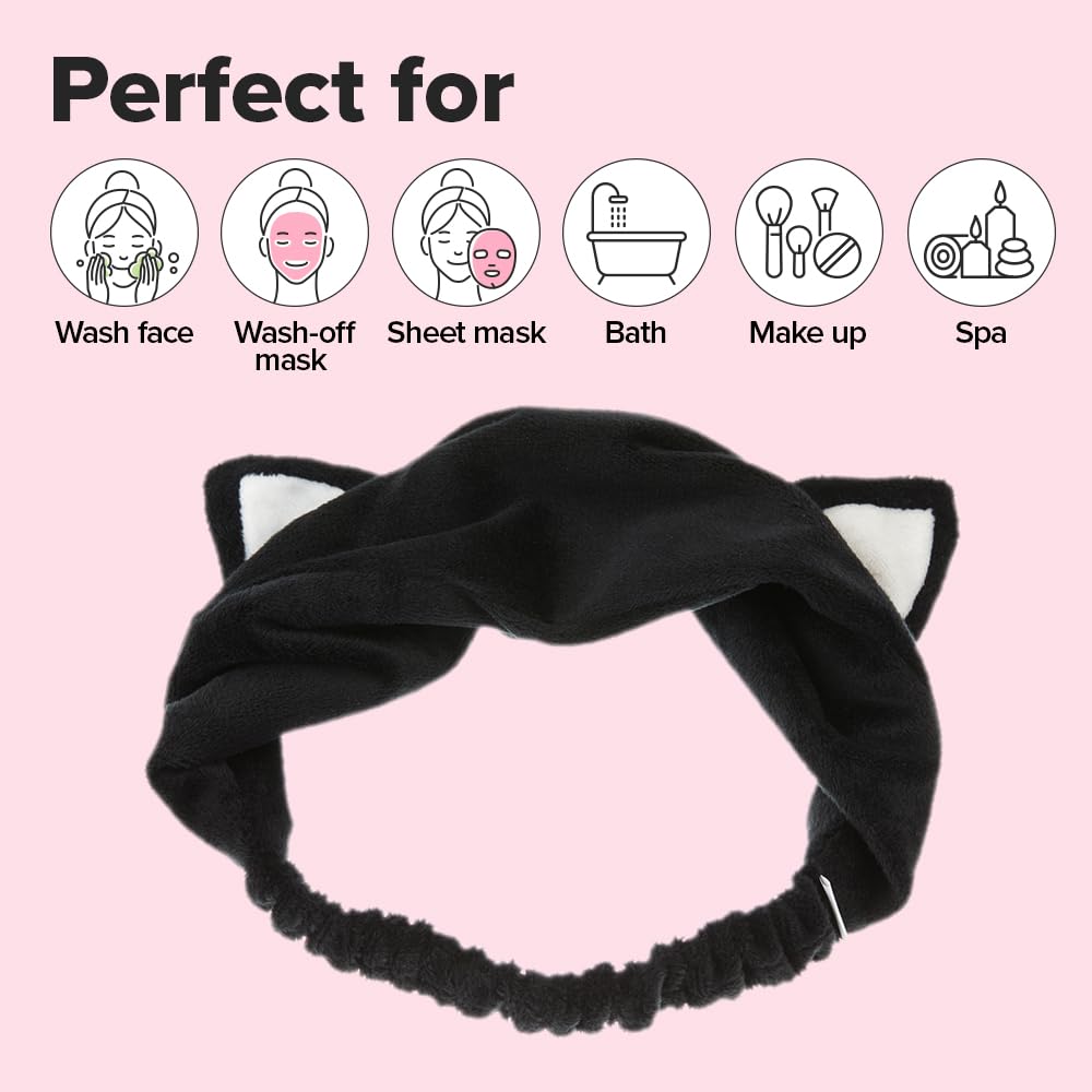I DEW CARE Face Wash Headband - Black Cat | Adorable Design, Perfect for Washing & Cleansing, Makeup and Spa, Bath, Skincare, Quick Dry, Soft & Fuzzy, Non Slip, Reusable, Teen Girls Stuff