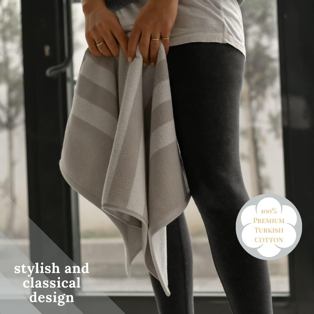 Luzia Striped Workout Towel for Sweat (Pack of 4) - Premium Quality 100% Turkish Cotton - Lightweight and Super Absorbent for Exercise, Sports, Workout, Fitness, Gym, Yoga, Running (Gray)