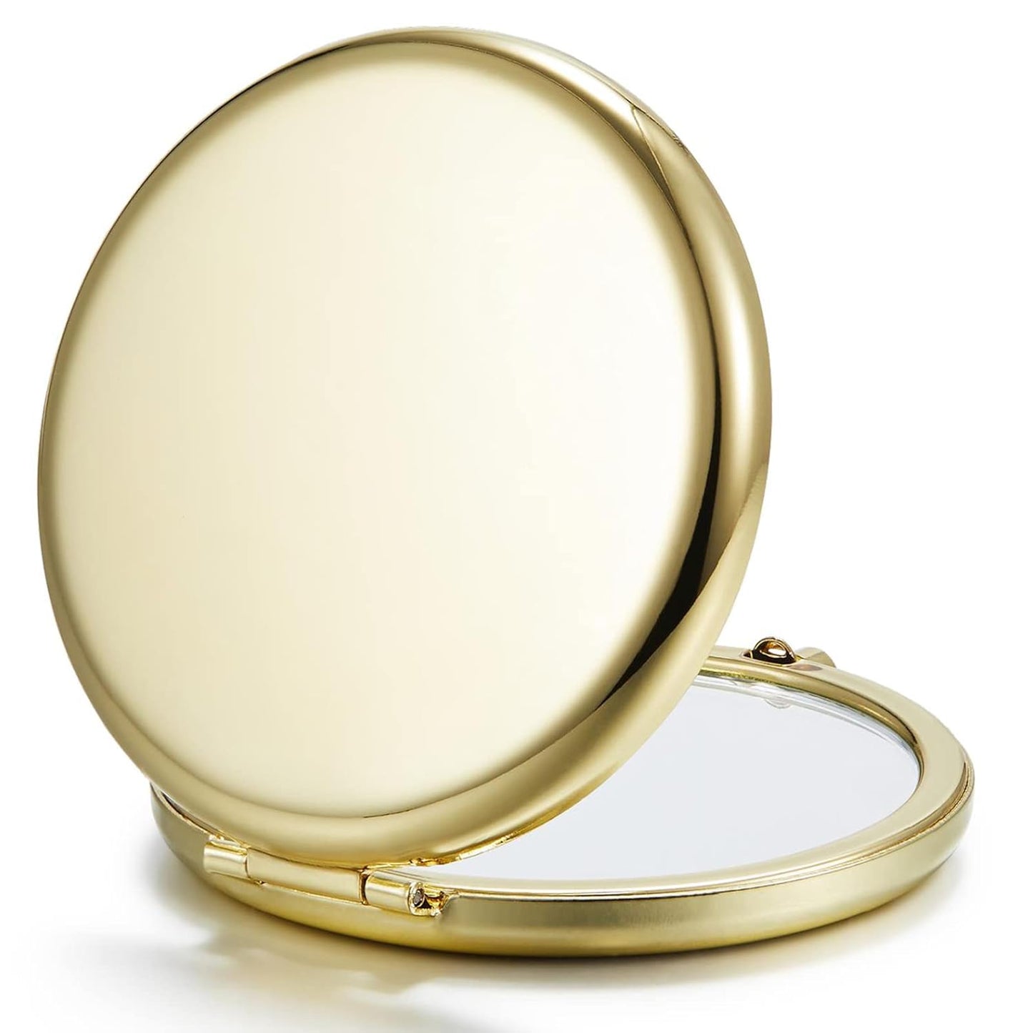 Compact Mirror Bulk, Set of 100 Double-Sided 1X/2X Magnifying Metal Pocket Makeup Mirrors(Round, Gold)