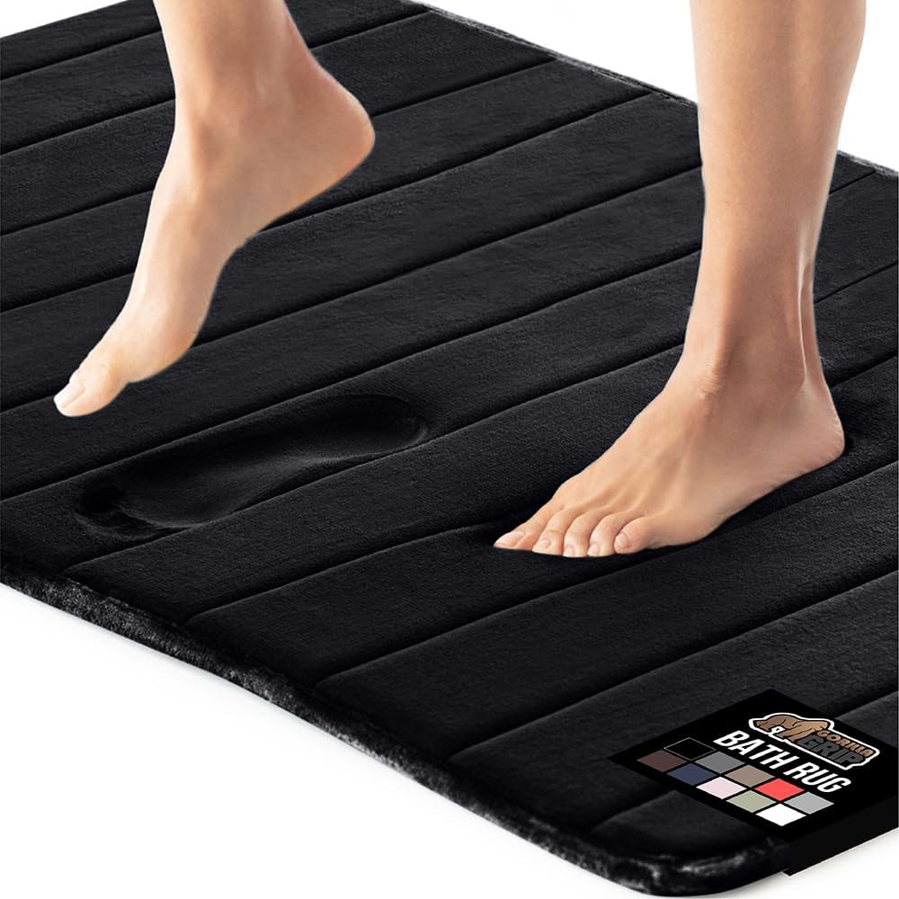 GORILLA GRIP Memory Foam Bath Mat, Soft Absorbent US Designed Bathroom Rug, Gripping Dots Machine Washable Bathmat, Cushioned Floor Mats, Shower Sink Rugs Room Décor Accessories, 42x24 Black