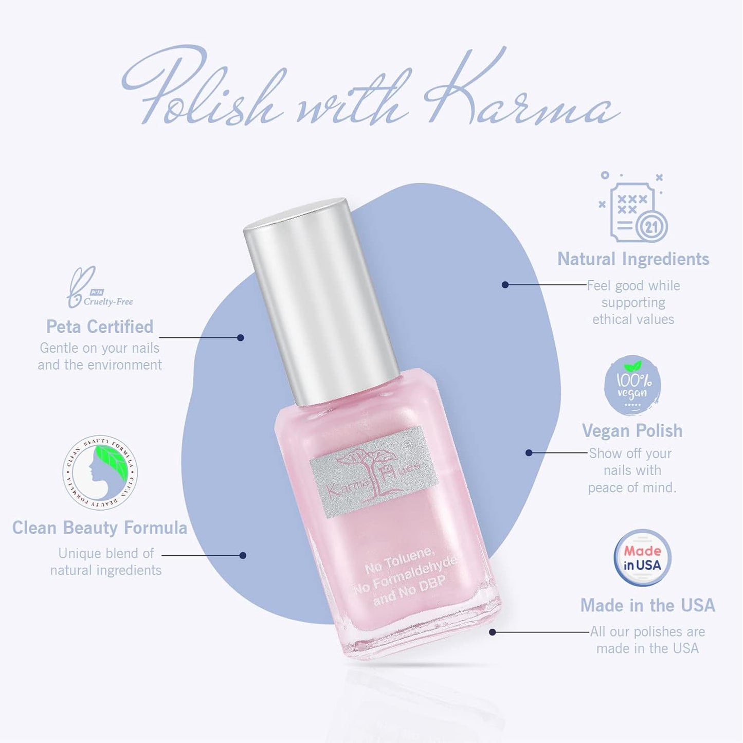 karma organic Natural Nail Polish, Vegan, and Cruelty-Free, No Toluene, No Formaldehyde, No DBP, and Free of TPHP, Pretty in Pink