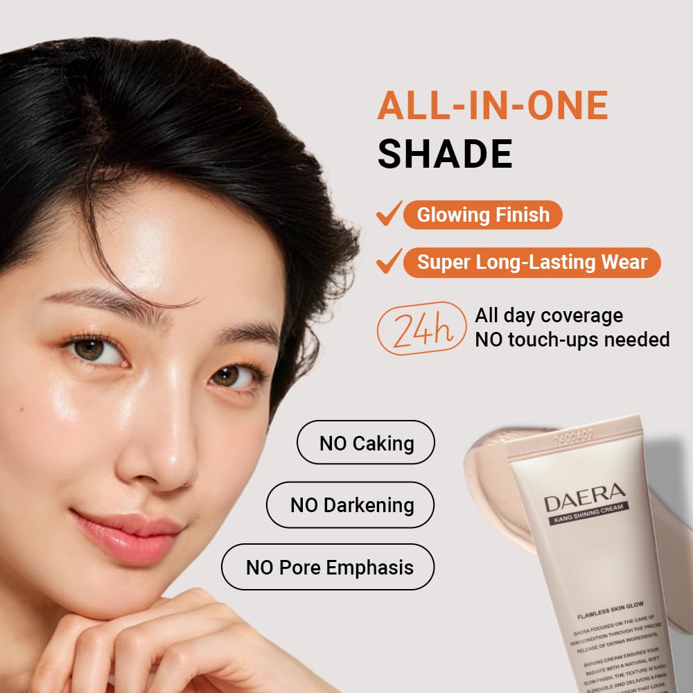 DAERA Kang Shining Korean BB Tinted Moisturizer Cream (1 Color,Neutral), Self Adjusting BB Cream,1.35 fl oz, Glowing Skin Natural Makeup, Buildable Coverage, Lightweight