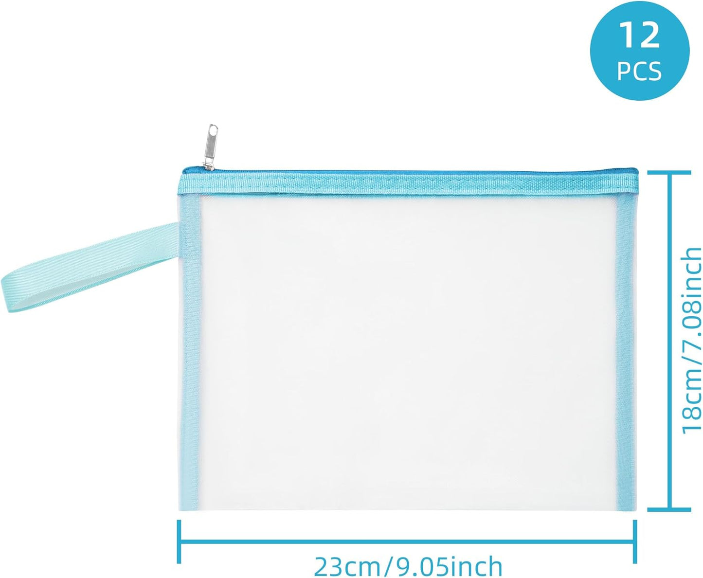 12 Psc Mesh Zipper Pouch Bags,Small Comestic Makeup Bage For Travel, Purse Organizer Pouches (Light Blue, A5*12)