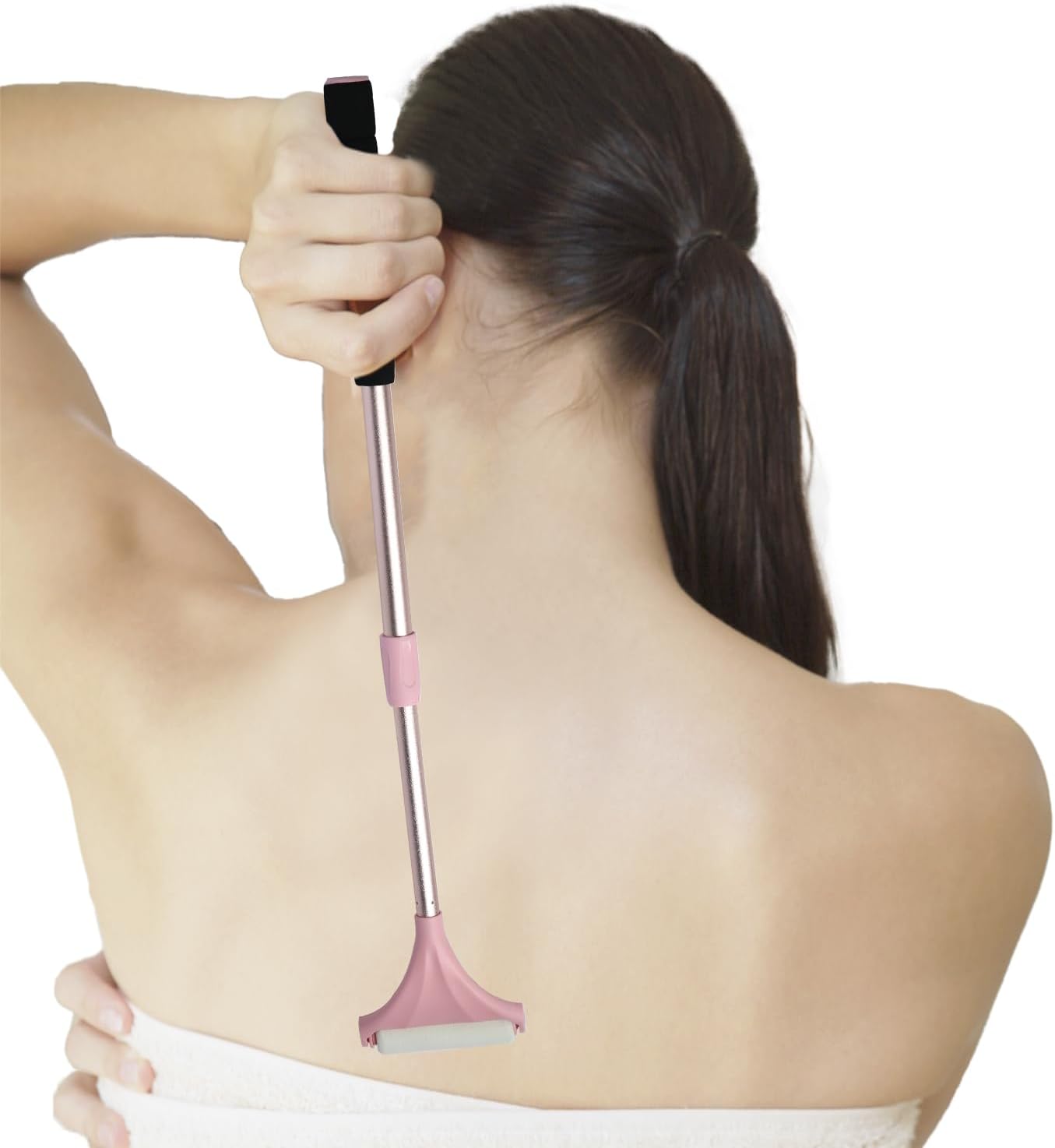 EASACE Lotion Applicator for Back,Portable 21inch Lotion Applicator with Long Handle,Extension Back Applicator Lotion with 3 Replacement Roller for Back self(Pink)