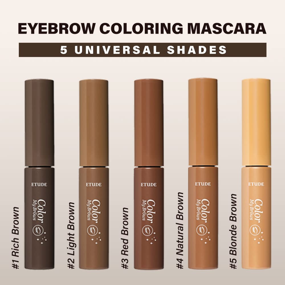 ETUDE Color My Brows, Brow Mascara, 3D Natural Coloring, Beeswax & Carnauba Wax, Moisturizing Brow Care, Eyebrow tint, Soft Gel Texture, Korean Makeup, Beauty, Natural Brown (0.152 Fl Oz)