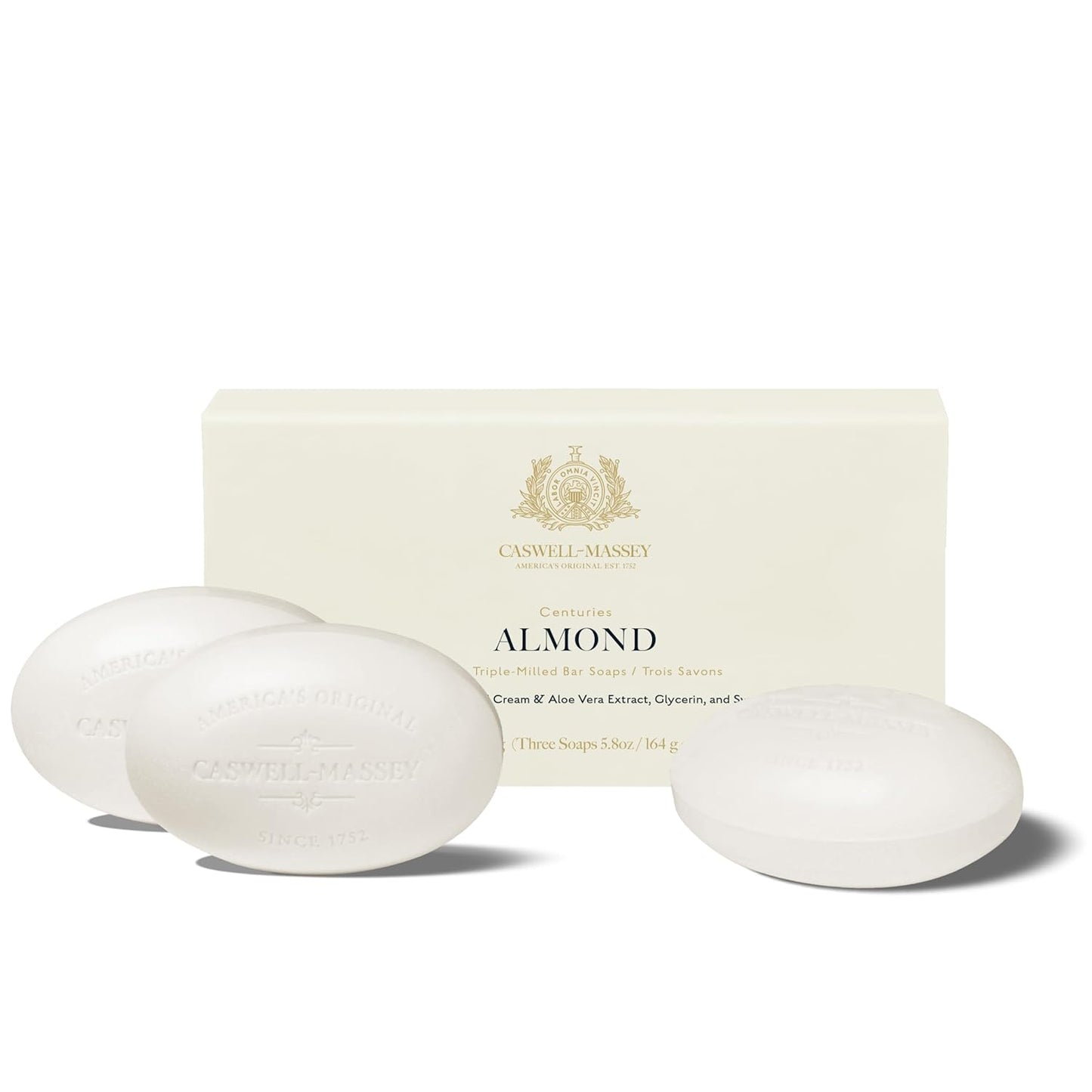 Caswell-Massey Natural Bar Soap Gift Set - Almond Scent - Triple-Milled Moisturizing Body Soap Bars for Men & Women, Plant-Based Formula for Soft Skin, Made in USA, 3 x 5.8 oz