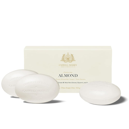 Caswell-Massey Natural Bar Soap Gift Set - Almond Scent - Triple-Milled Moisturizing Body Soap Bars for Men & Women, Plant-Based Formula for Soft Skin, Made in USA, 3 x 5.8 oz