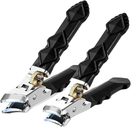 Goredny Orthoclip Nail Clippers for Thick Toenails, Wide Mouth Long Handle Toenail Clipper for Seniors and Men, with Anti-Slip Grip, Sharp Blades (Slanted & Flat Head)