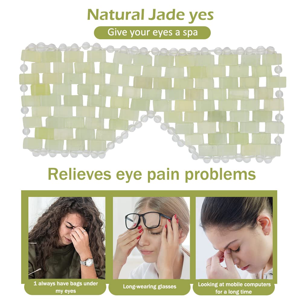 Jade Face Mask, Relief Jade Eye Mask, Natural Jadestone Eye Mask, Skin Care Massage Tool for Swollen, Eliminate Wrinkles, Dark Circles