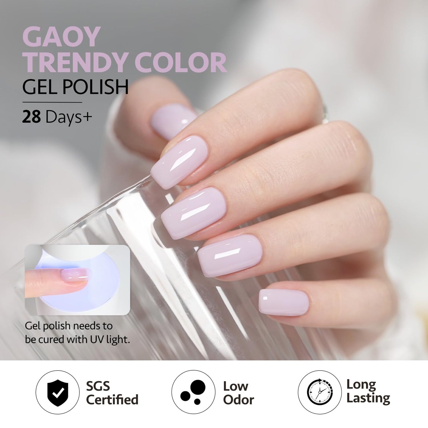 GAOY 42 Pcs Gel Nail Polish Kit, Pastel Jelly Pink Green Shimmer Colors All Seasons Gel Nail Polish Set with Glossy & Matte Top Coat and Base Coat for Salon and DIY Manicure at Home