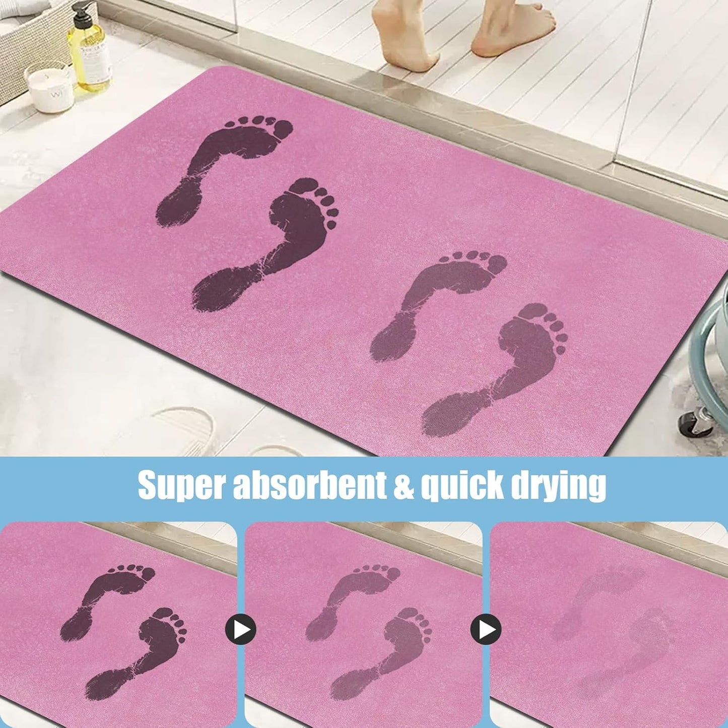 Diatomaceous Earth Bath mat Bathroom Rugs Super Absorbent Quick Dry Non Slip Bath Mat Thin Bathroom Floor Mats Fit Under Door-Shower Rug for in Front of Bathtub Shower, Pink, 19.6"x31.5"