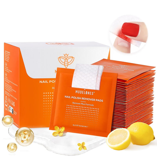 Modelones Nail Polish Remover Pads, Acetone Nail Polish Remover Wipes 50 PCS Professional Individually Wrapped Wet Wipes Easily & Quickly Lemon Smell Glycerin Moisturizing Big Size Portable