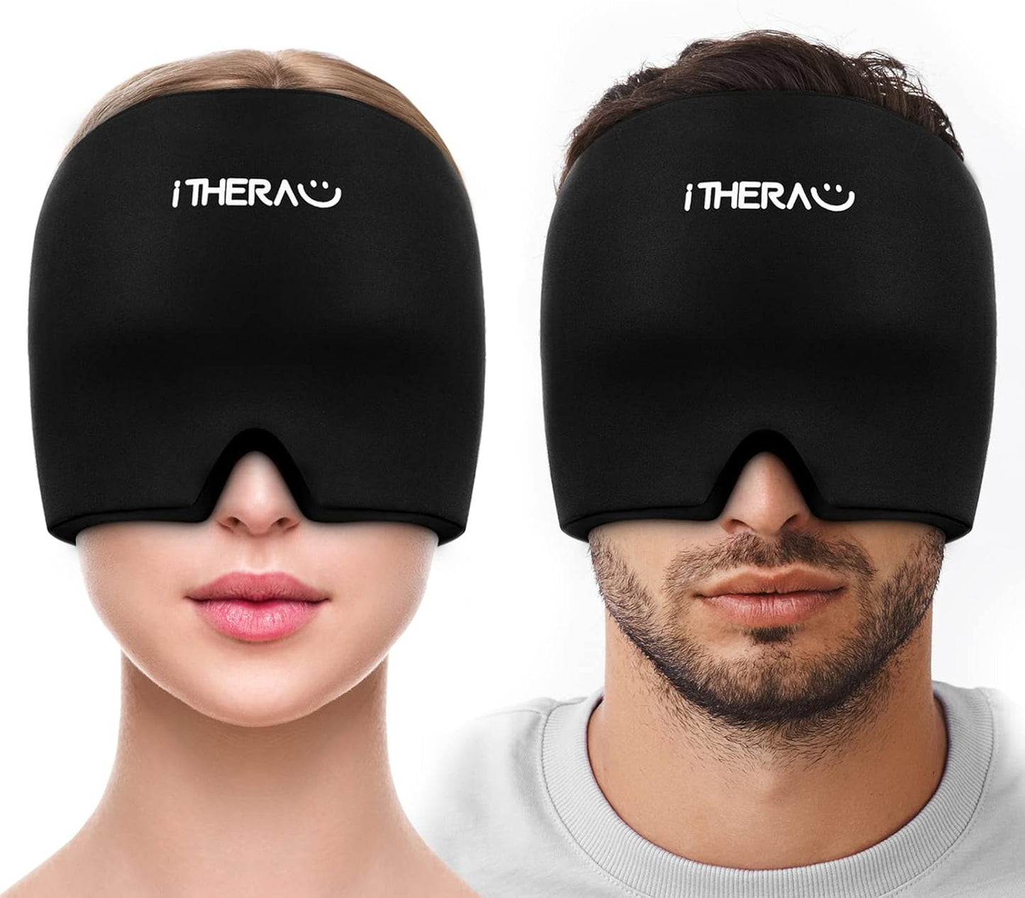 iTHERAU Migraine Ice Head Wrap, Headache Relief Hat & Migraine Cap Cold Compress, Migraine Relief Cap for Headache Eyes Mask for Puffy Eyes, Tension, Sinus & Stress Relief (2Packs)