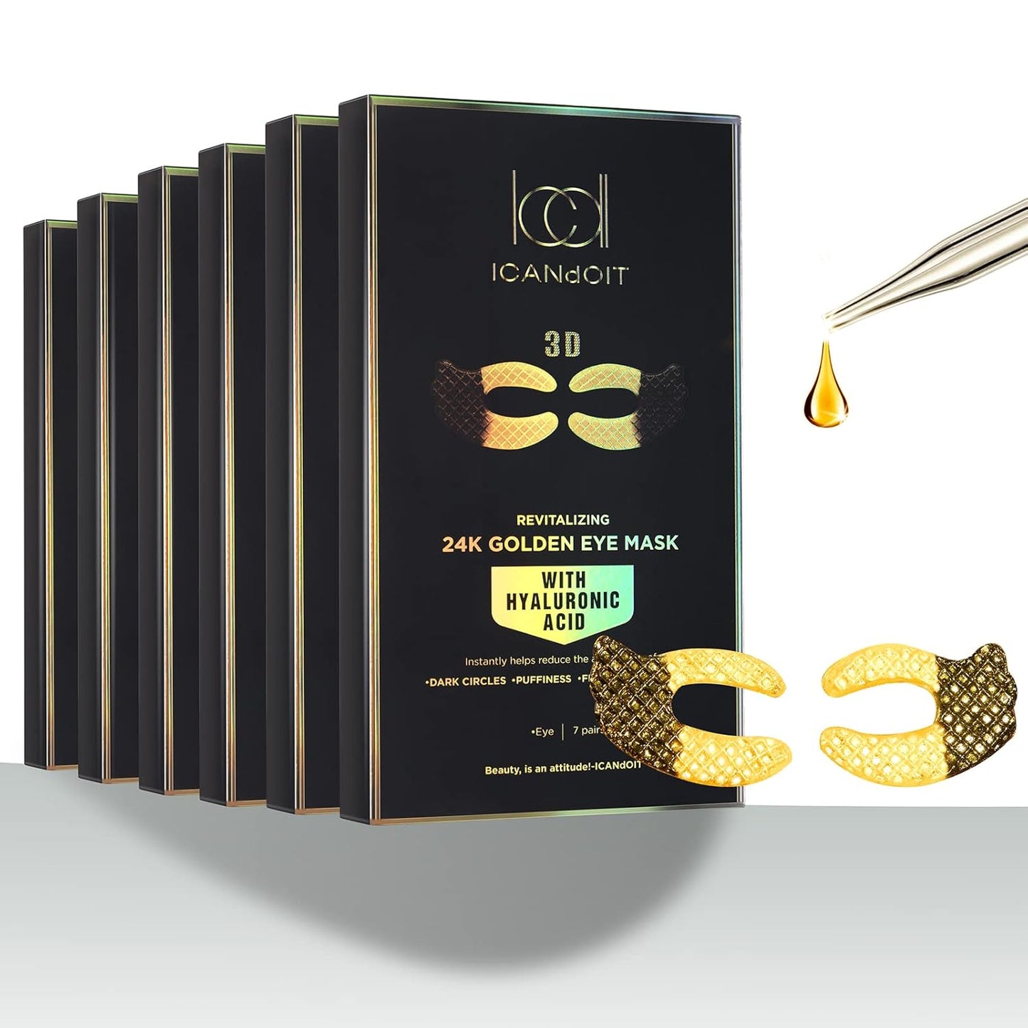 ICANdOIT 24K Gold Eye Mask For Dark Circles&Puffiness,Anti-Aging,Anti-Wrinkle With Hyaluronic Acid and Collagen,Eye Zone Care Eye Patches for All Skin Types,21Pairs