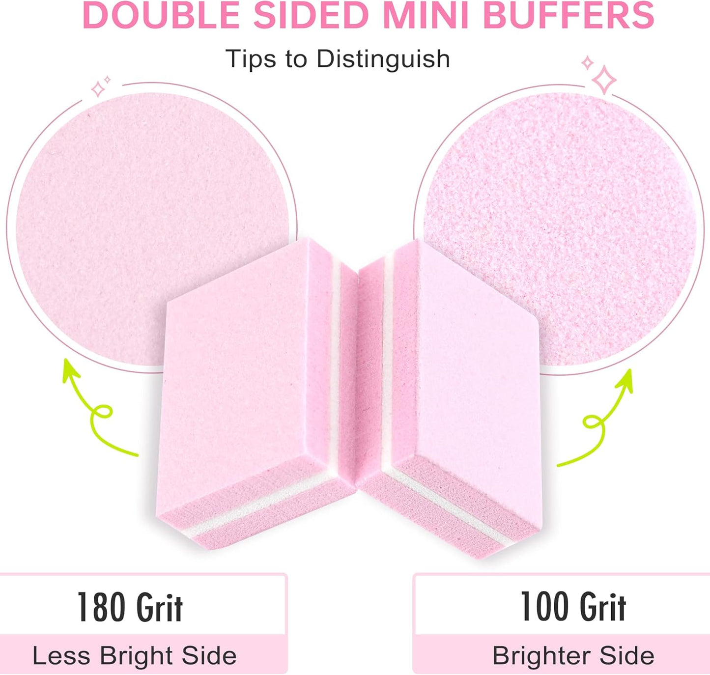 Mini Nail Buffer Blocks, 100/180 Grit Sponge Buffing Sanding Block File Manicure Tools Bulk 50Pcs (Pink)