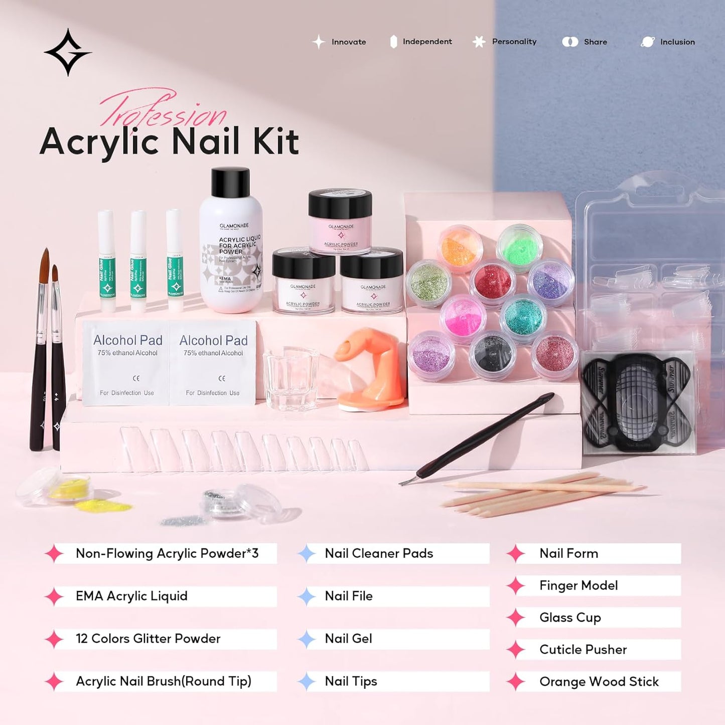 Nail Kit Acrylic Set: Professional Nail Kit with everything for Beginners Acrylic Powder Kit Nail Art Tool Women Salon