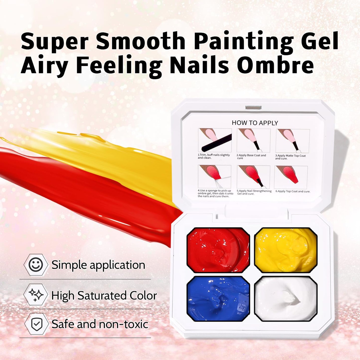 Sponge Pat Paint Nail Gel, 9 Colors Ombre Nails Gradient Gel Nail Blush Blooming Aura Nails Drawing Stripper Floral Painting Nail Art, No Wipe, UV/LED Curing (4 Colors A)