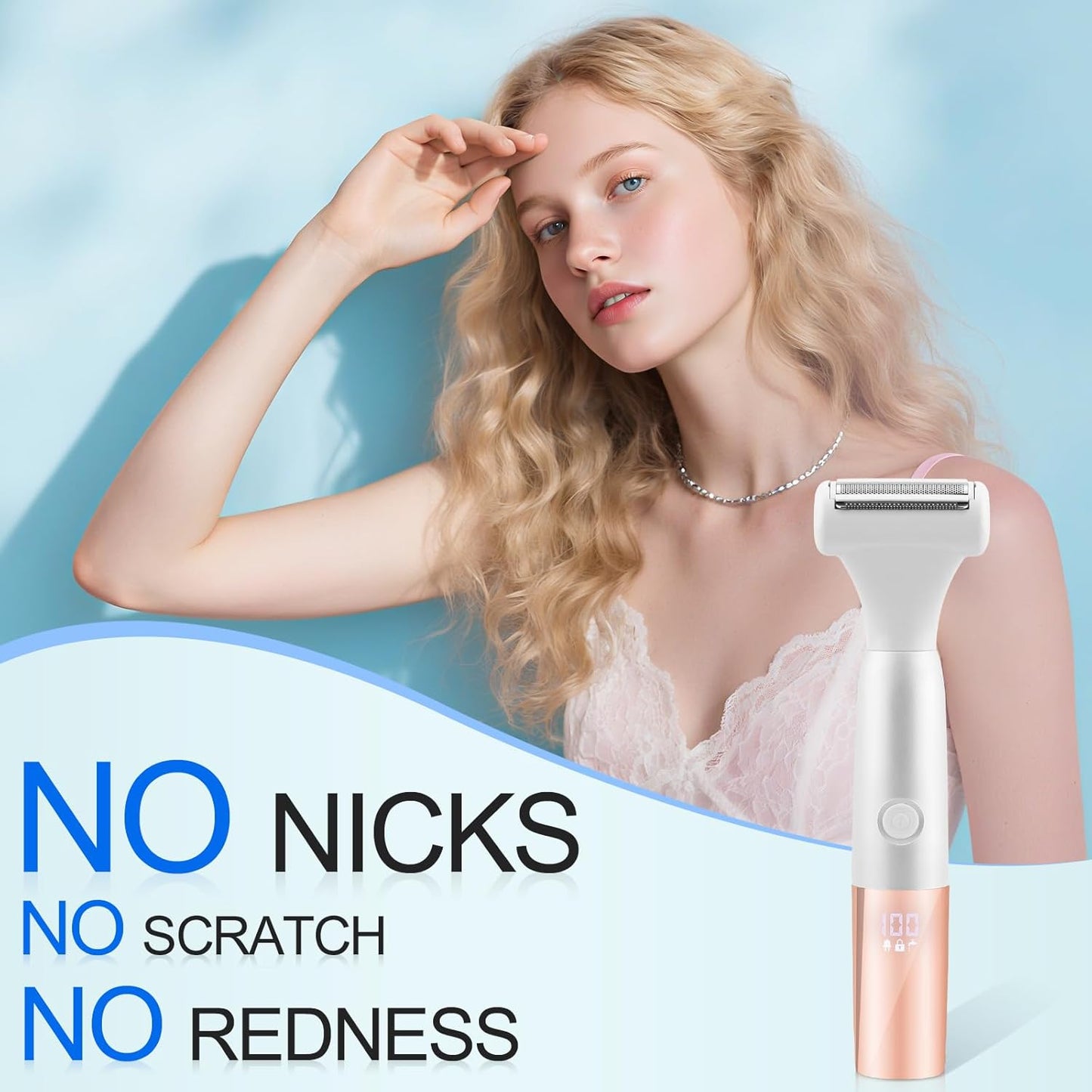 5-in-1 Bikini Trimmer for Women, IPX7 Waterproof Rechargeable Electric Razors Shaver, Cordless Body Hair Trimmer with LED Display for Nose Eyebrows Beard Underarm Leg Arm, Easy Cleaning Grooming Kit