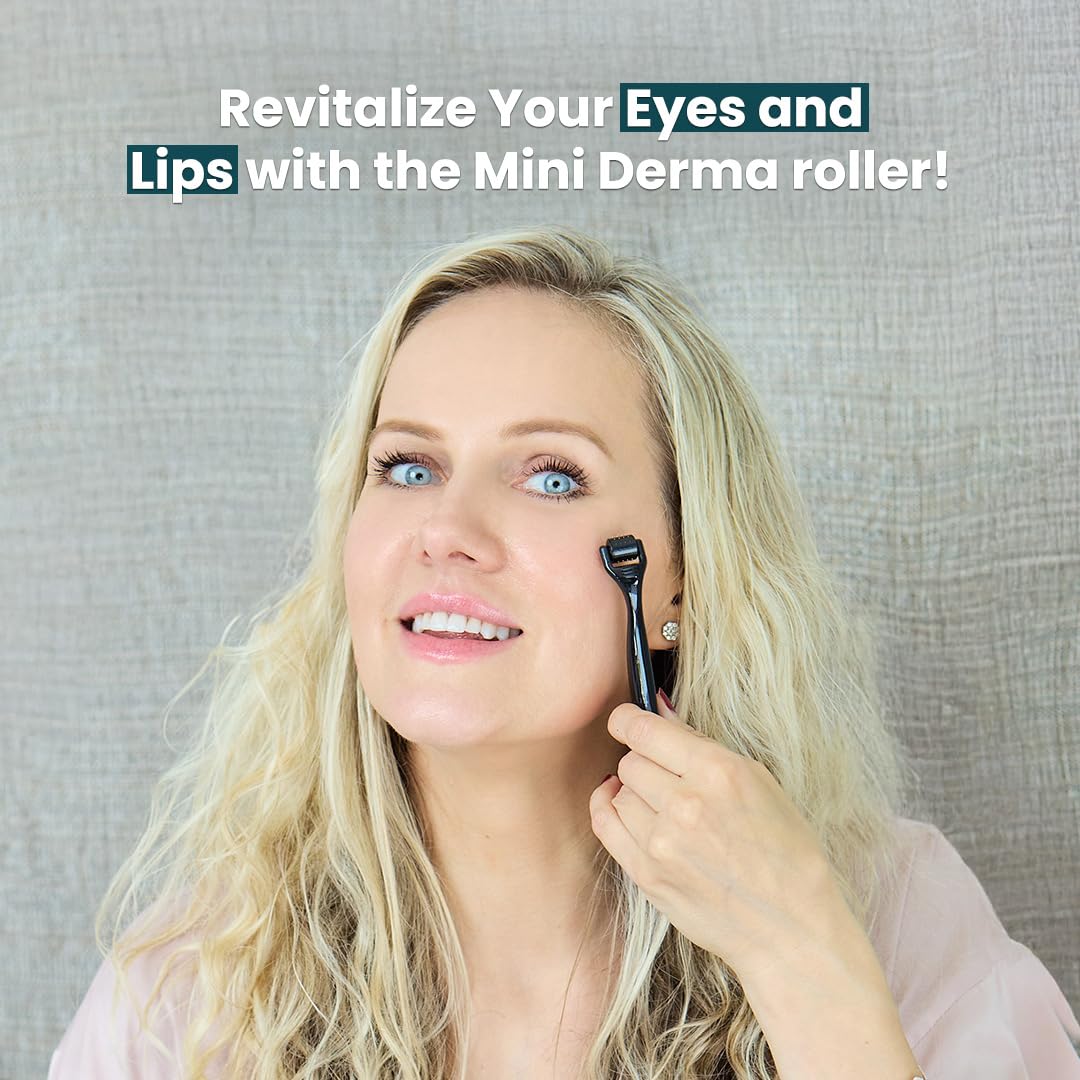 Gin Amber Beauty Mini Derma roller (0.25mm) - 48 Real Individual Needles, Microdermabrasion Device for Skin Care, Serum Absorption with Microneedling, Tool, Hygienic Case (Black Mini 0.25mm)