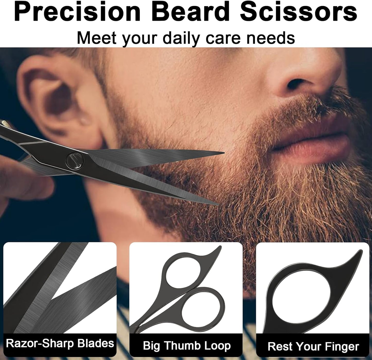 5" Premium Men's Beard & Mustache Scissors with Mustache Comb, Beard Comb & Carrying Pouch – Grooming Kit for All Facial Hair