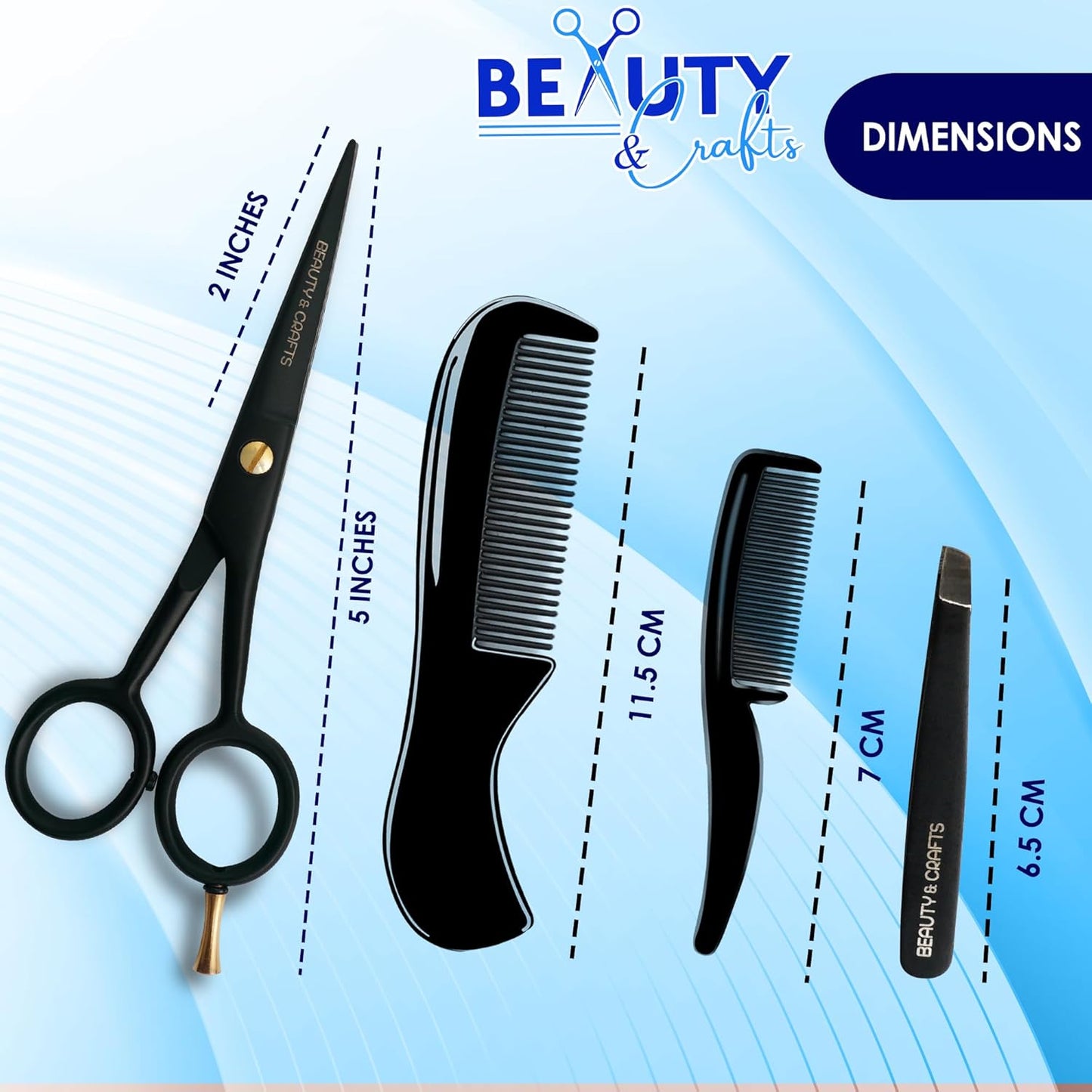 5'' Professional German Beard Scissors for Men- 2 Mustache Combs for Facial Hair with Beautiful Pouch & Tweezer - Mustache Scissors for Men Grooming, Cutting, Styling-Mustache Trimmer