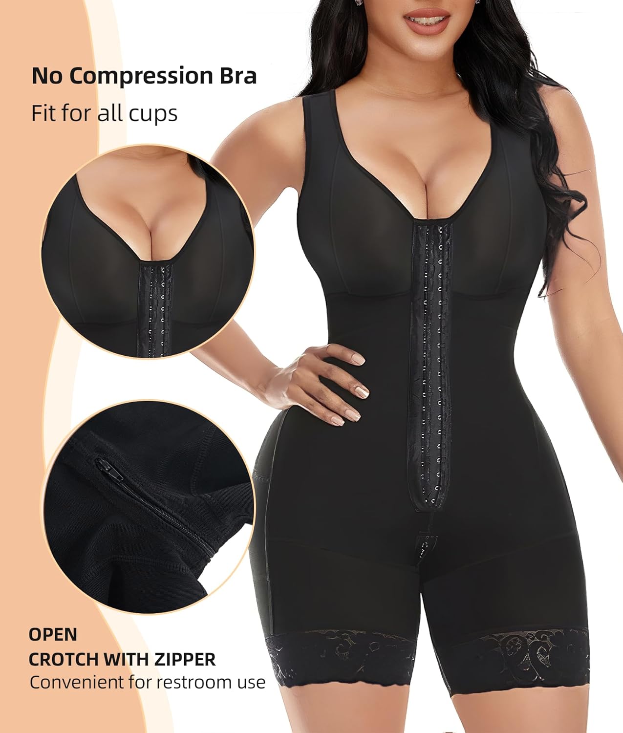 YIANNA Fajas Colombianas Shapewear for Women Tummy Control Post Surgery Full Body Shaper Butt Lifter with Zipper Crotch