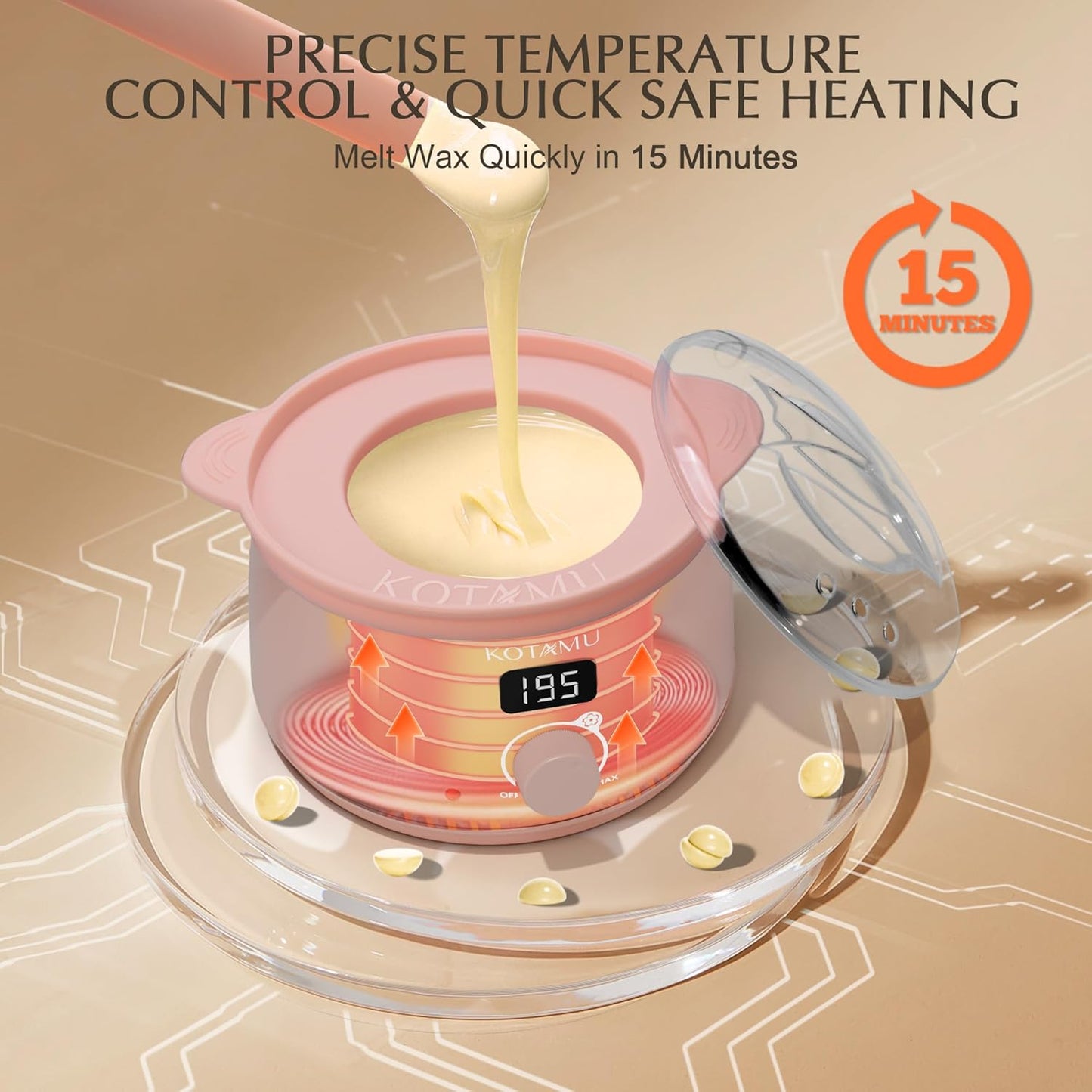 KOTAMU Wax Warmer, Waxing Kit for Women Men Hair Removal, Digital Waxing Machine for Face Eyebrow Bikini Brazilian Leg Body &Sensitive Skin, Pink Wax Kit With 44 Accessories for Home Salon Use