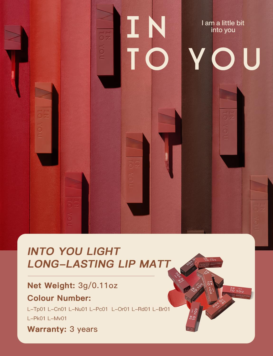 INTO YOU Matte Velvet Lip Stain Long Lasting Waterproof Lip Gloss Makeup Moisturizing Lipstick for Women (L-Tp01)