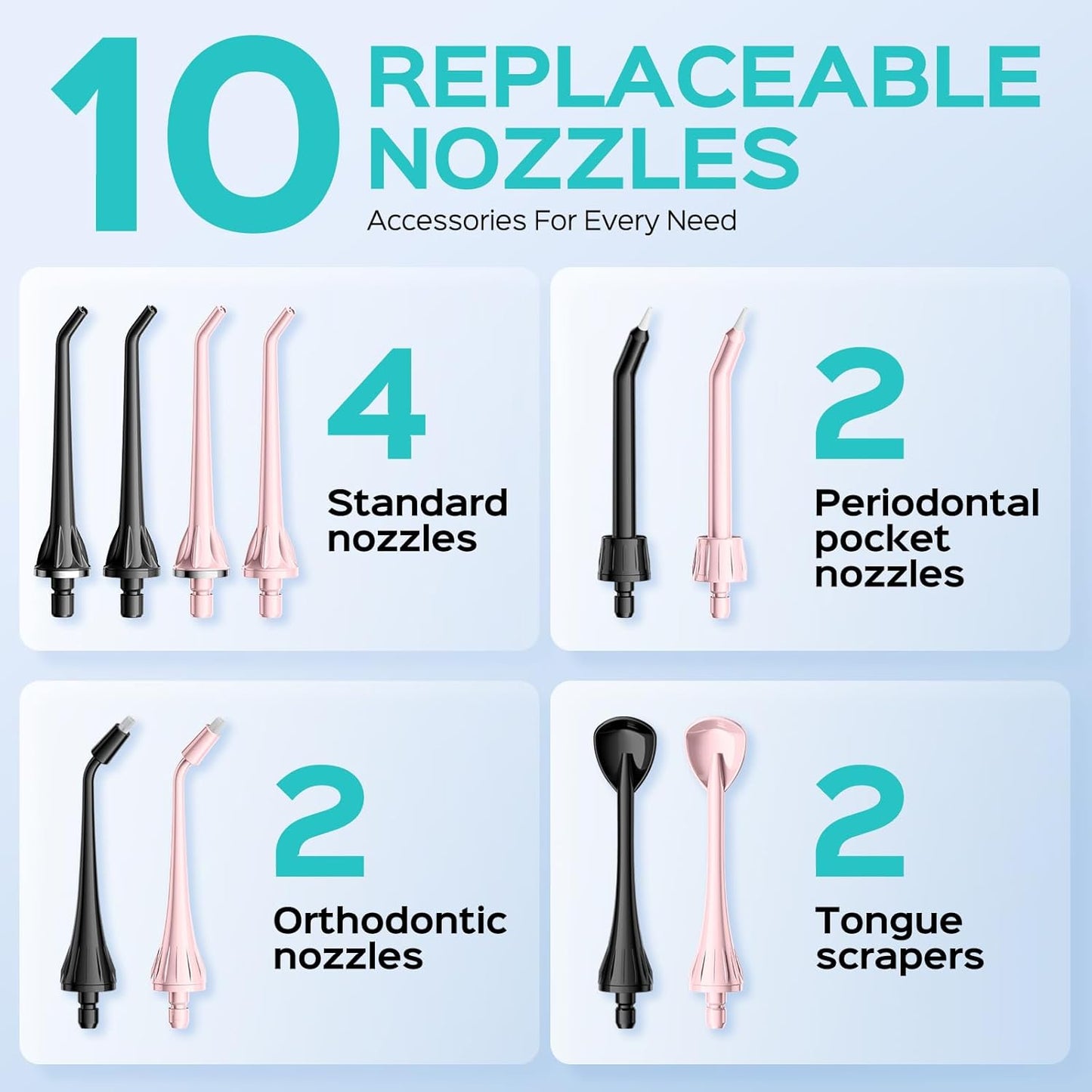 COSLUS 2 Pack Cordless Water Flosser with Elegant Packaging for Teeth, Braces, Gums Care - Easy to Use, Rechargeable, Waterproof, Portable for Travel, BPA-Free, Black & Pink, C20(F5020E)