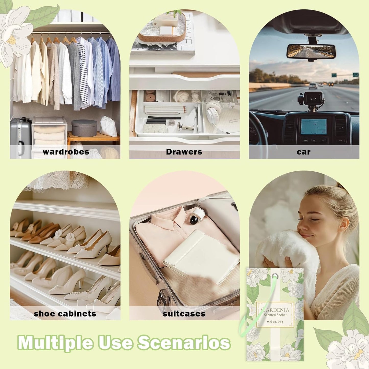SCENTORINI Scented Sachets for Drawers and Closets, Gardenia Scent 14 Pack, Long-Lasting Sachets Bags Wardrobe Freshener, for Shoe Wardrobe, Cupboard