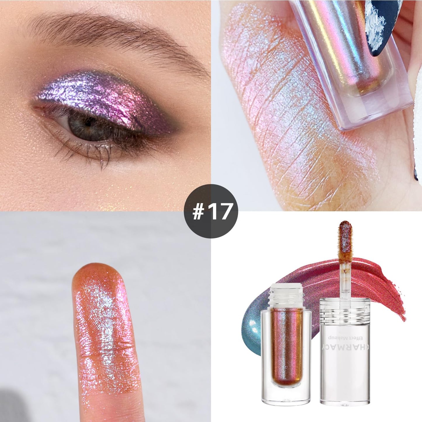 CHARMACY Liquid Duochrome Eyeshadow, Multi-Dimensional Eye Looks, Long Lasting Glitter Eye Shadow Sets Metallic Pigments, Quick Drying, Sparkling Shiny Eye Makeup for Beginners, 1.6g (#17)