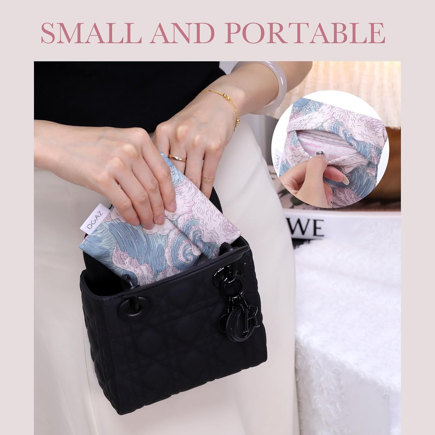 DGAZ Sanitary Napkin Storage Bag, Period Bag for Teen Aged Girls, Portable Period Bag for Panty Liners/Menstrual Cup/Small Tampons，Mini Makeup Bag for Purse(Sea and Waves)