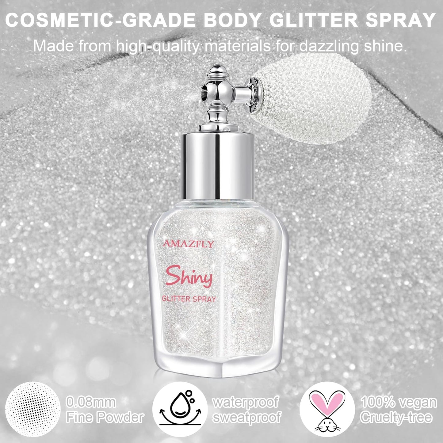 Hair and Body Glitter Spray, Shimmering Powder Sparkle Powder Makeup, Glitter Loose Sparkle Makeup for Body Highlighter,Festival Prom Rave Accessories (Pearl White)