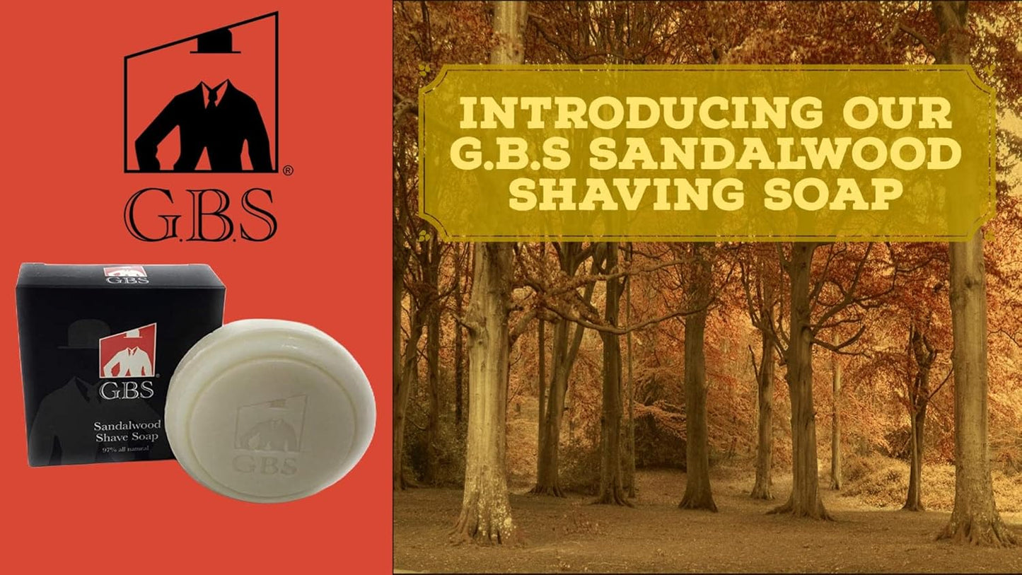 G.B.S 97% All Natural Shave Soap - Creates a Rich Lather Foam for Wet Shaving Experience (3 Pack Sandalwood) Birthday Gift