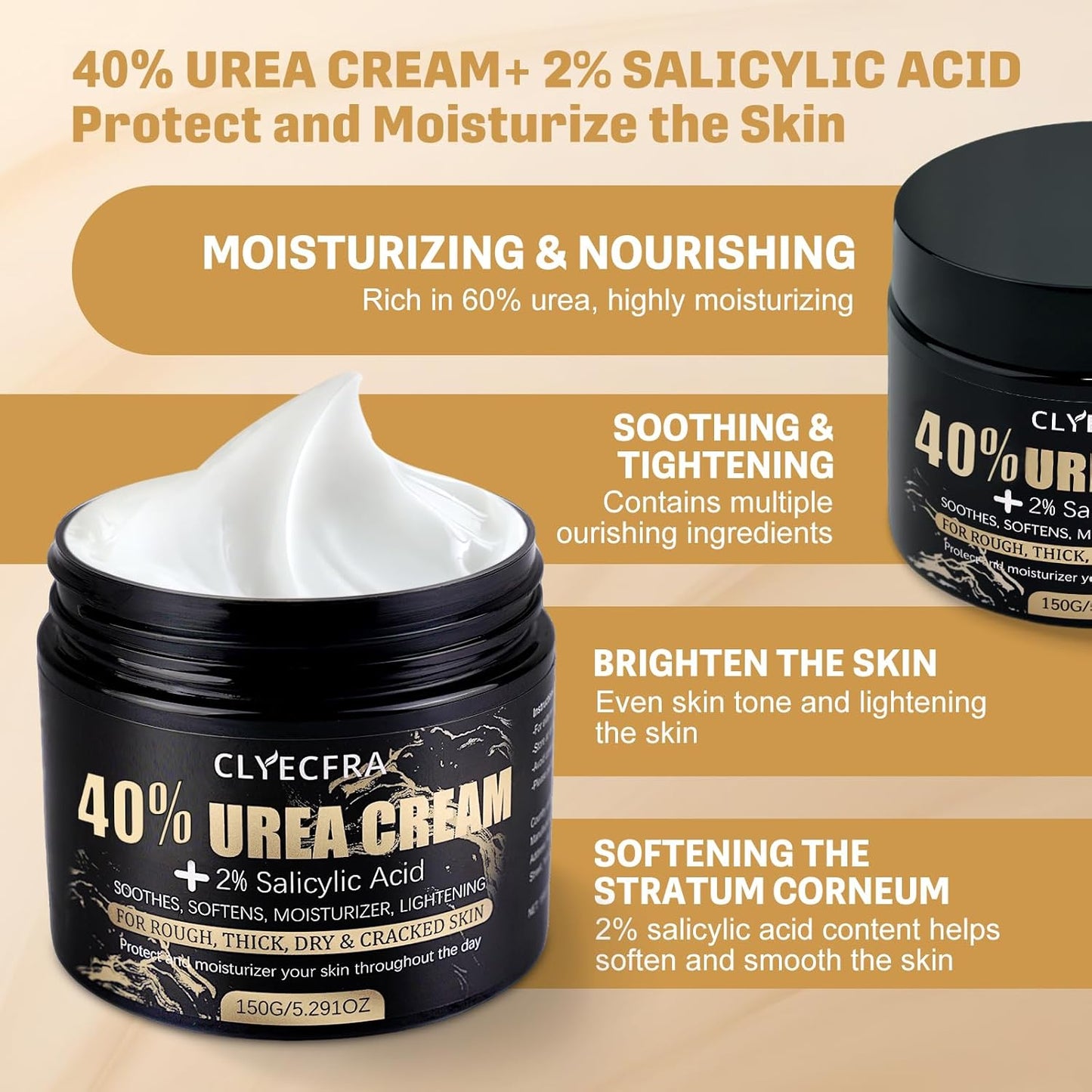 40% Urea Cream with 2% Salicylic Acid, Urea Cream 40 Percent for Feet & Hands- Maximum Strength Moisturizer for Rough, Dry, Thick & Cracked Skin, Callus Remover, Deep Hydration, 150g