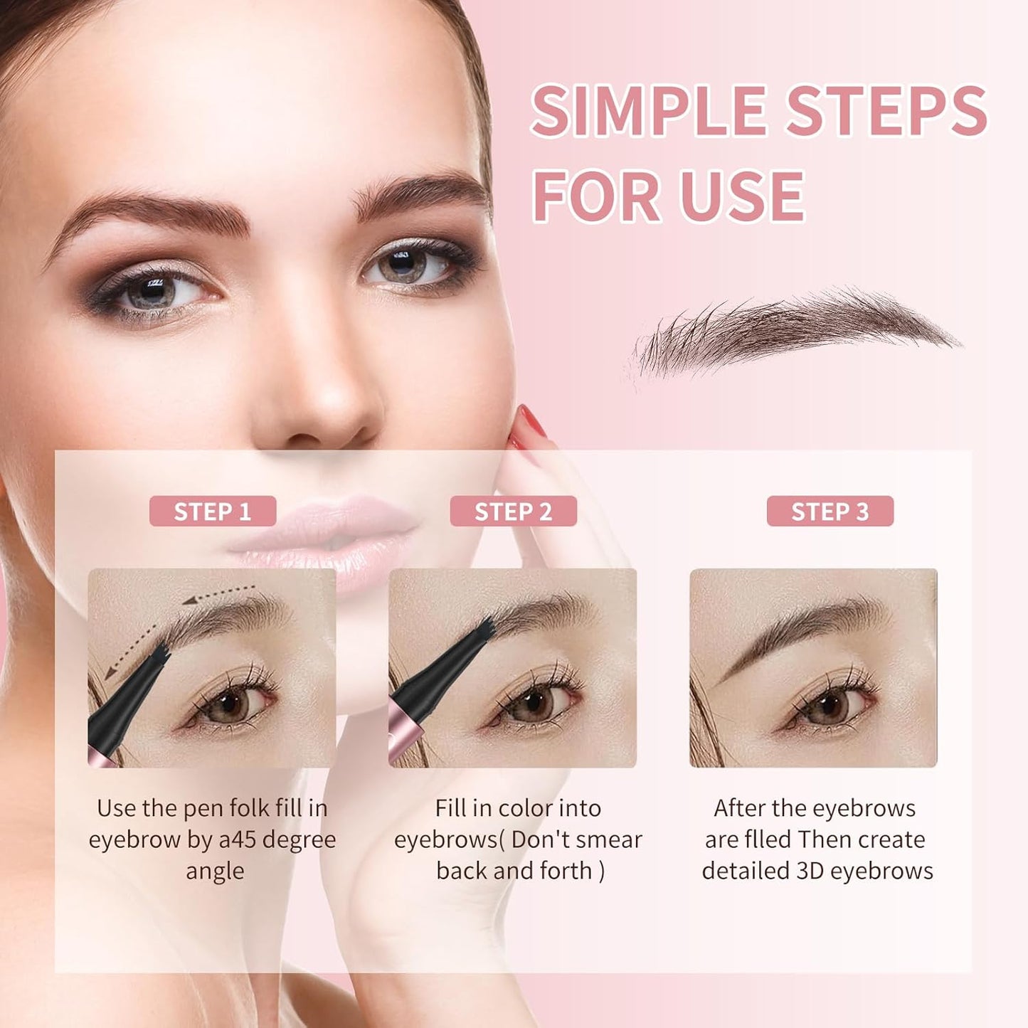 Eyebrow Pencils for Women - Microblading Eyebrow Pencil with Precise 4-Fork-Tip Waterproof Eyebrow Pen Smudge-Proof Eye Brow Pencils Create Natural Hair-Like Brows, Last All-Day, Dark brown