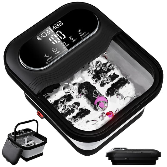 Collapsible Foot Spa with Heat, Bubble and Temp Control, Foot Bath Massager with XL Touch Screen and Massage Rollers, Foot Soaking Tub, Pedicure Foot spa for Stress Relief (Black)
