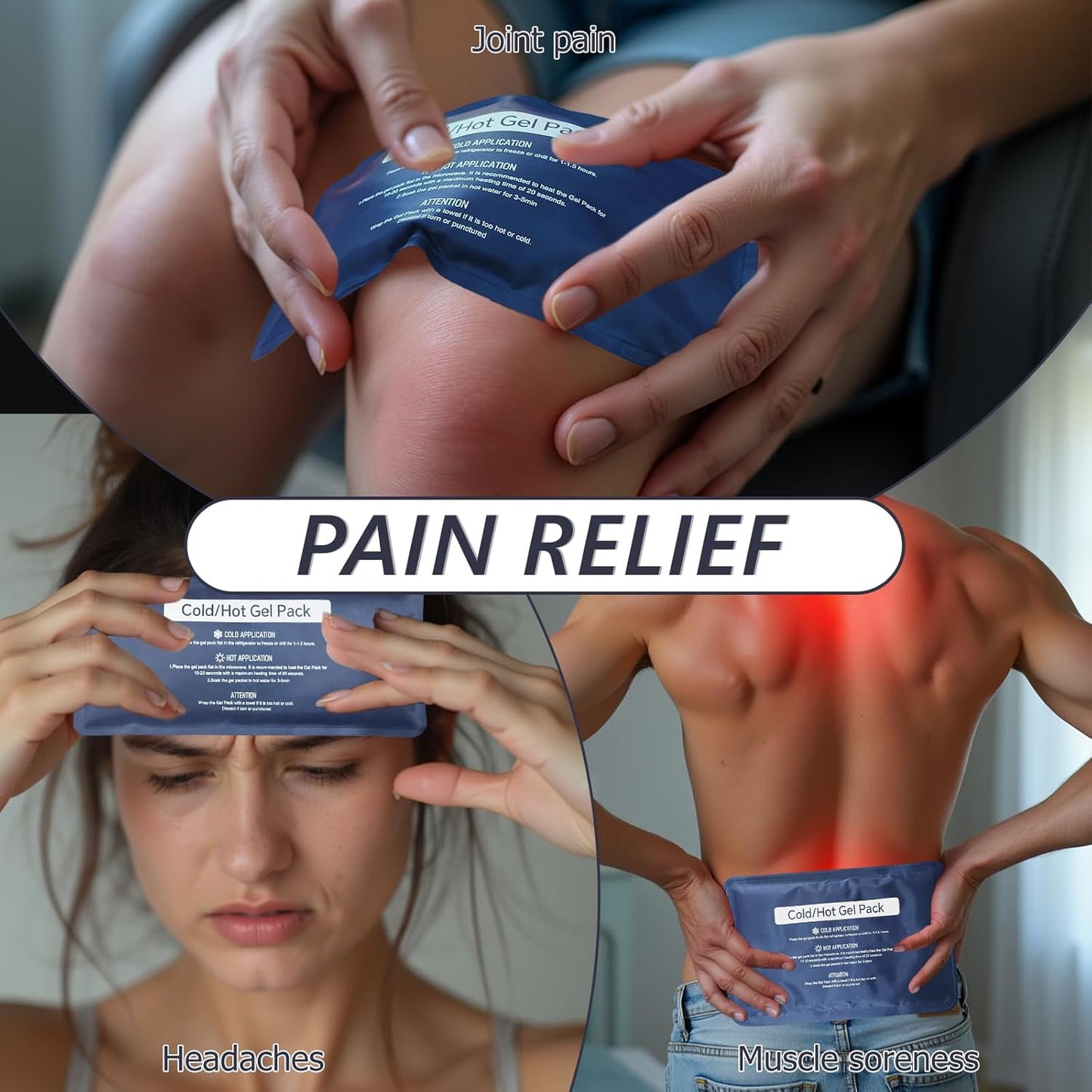 Hot & Cold Gel Packs for Pain Relief 4PCS 4x9 Inch Ice Packs Reusable Blue Cold Packs for Swelling, Bruises, Injuries, Surgery, Toothache (4 Pack)