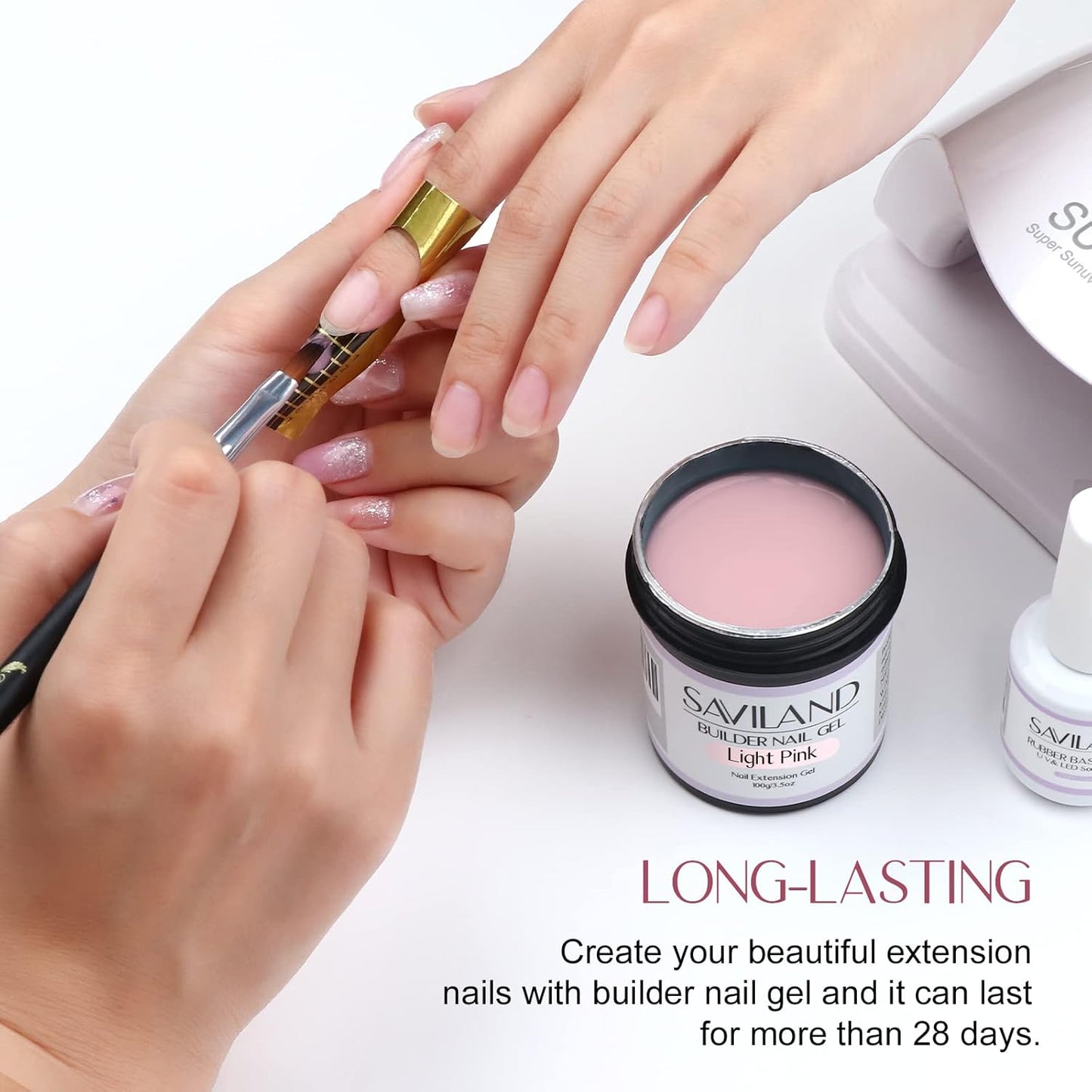 SAVILAND 100 G Builder Nail Gel - 3.5 oz Light Pink Hard Gel for Extension Nail Art Manicure Starter for Professional Nails Salon Home DIY