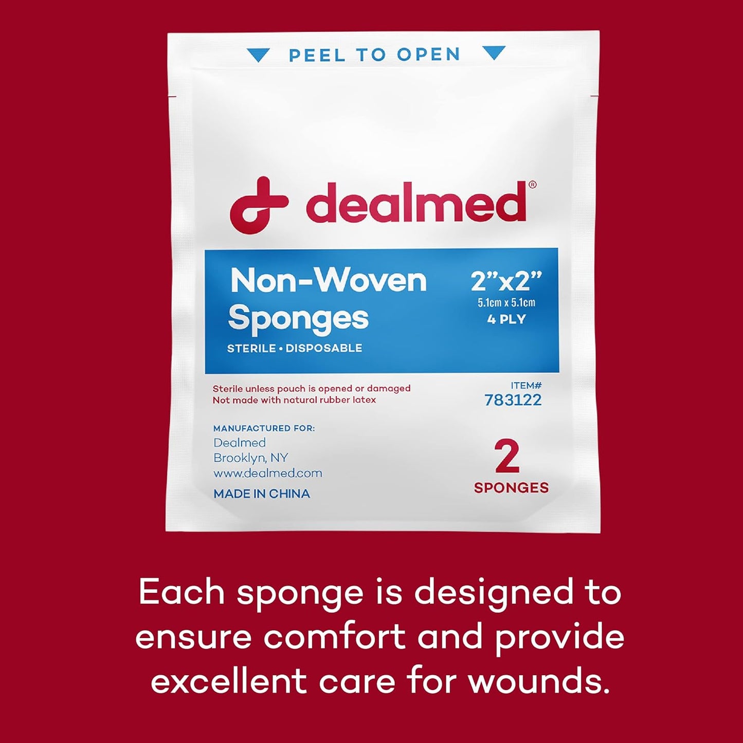 Dealmed Premium Non-Woven Sponges – 2" x 2" 4-Ply Non-Woven Gauze Pads, 25 Pouches, 2 Per Pouch (Pack of 2), Absorbent Gauze Sponges, Wound Care Product for First Aid Kits and Medical Facilities