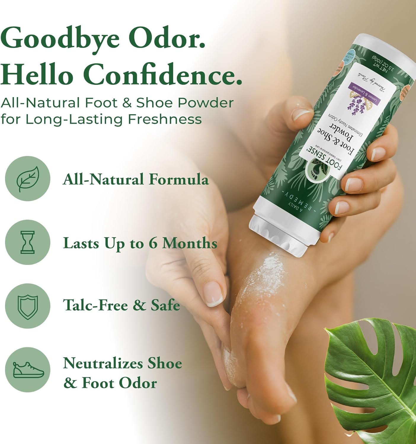 FOOT SENSE All Natural Foot & Shoe Powder, Foot Deodorant, Talc-Free, Odor Eliminator, Disinfects & Deodorizes, Long-Lasting up to 6 Months Safe for Men, Women, Kids, Athletes, 100g (2 Pack)