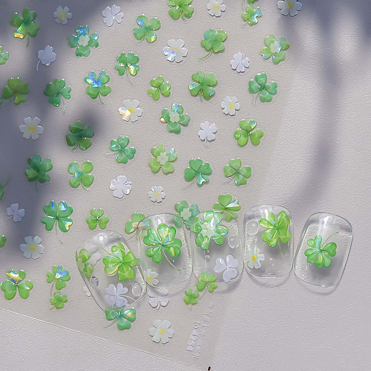 Shamrock Nail Stickers Shell Light St Patricks Day Nail Art Holographic Shamrock Nail Decals Green Clover Stickers for Nails Self Adhesive Nail Art Supplies & Decorations for Women Girls 1 Sheet