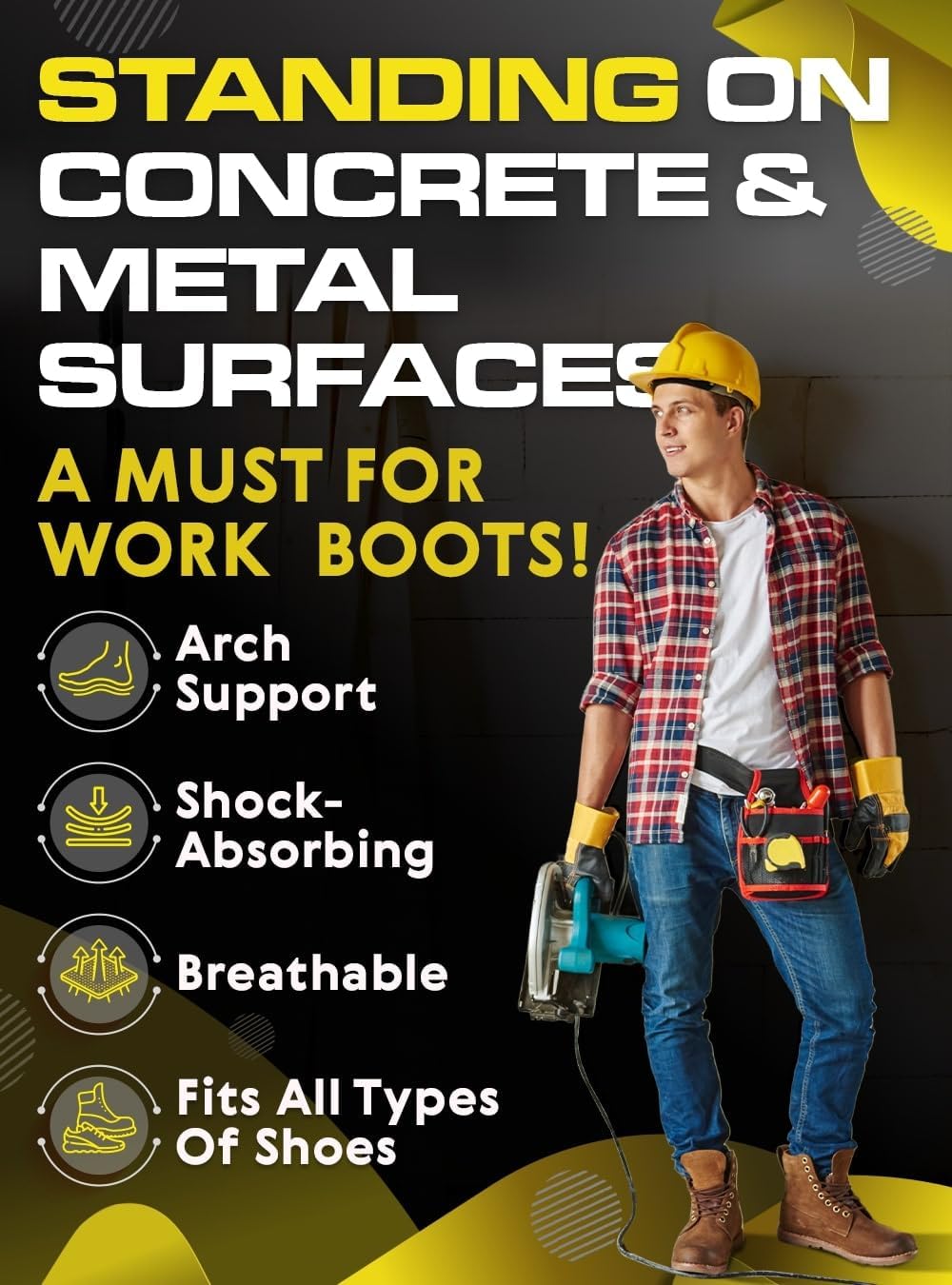 (New) Work Orthotic Insoles - Anti Fatigue Medium Arch Support Shoe Insert Men Women - Plantar Fasciitis Flat Feet - Relieve Foot Pain - Work Boot Insoles Standing All Day (XL, Blue Lines)