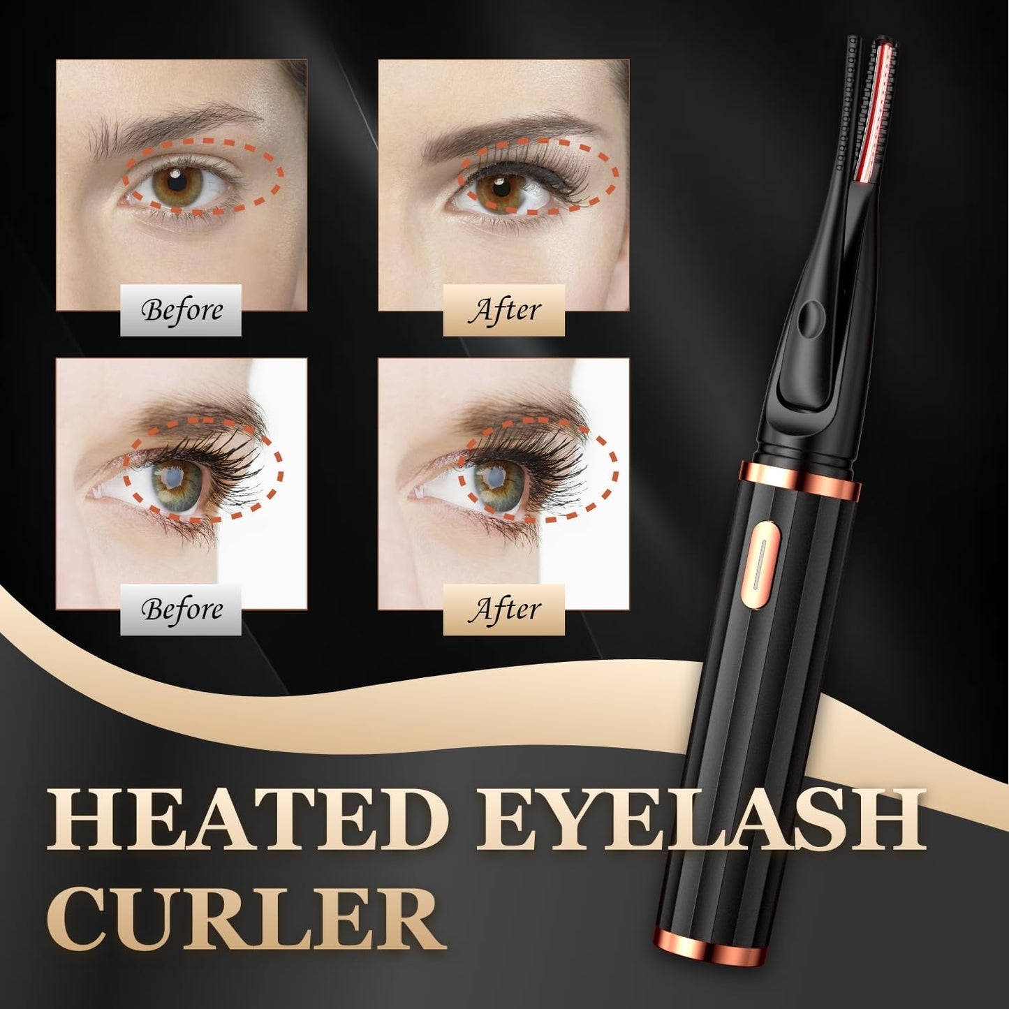Heated Eyelash Curlers - 2 in 1 Clip - Type Heated Lash Curler,3 Heat Modes with USB Rechargeable,Fast Heat up in 8s,Natural Curling 24H Long Lasting for Women Makeup Tools (Black)