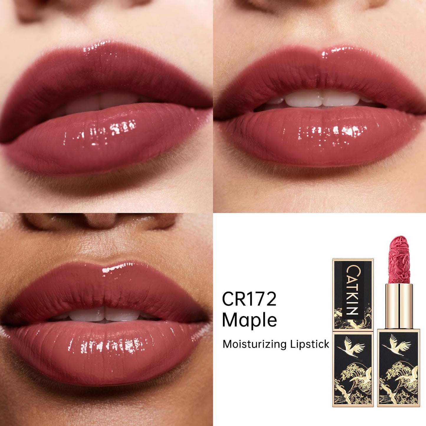 Catkin Moist Lipstick Hydrating High Impact Color Infused with Vitamin E and Avocado Oil Smooth Soft Texture Long Lasting Glow Finish 172