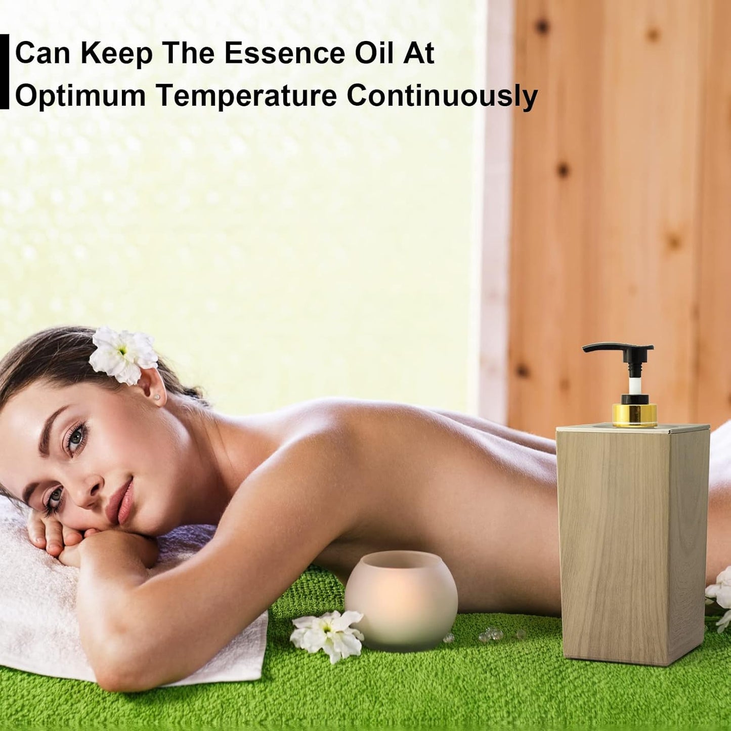 Elitzia Massage Oil Warmer Lotion Warmer 131°F Constant Temperature with Metal Plastic Pump Bottles Massage Oil Heater for Creams Gels & Essential Oils ETOH843NB (Square Natural Color)