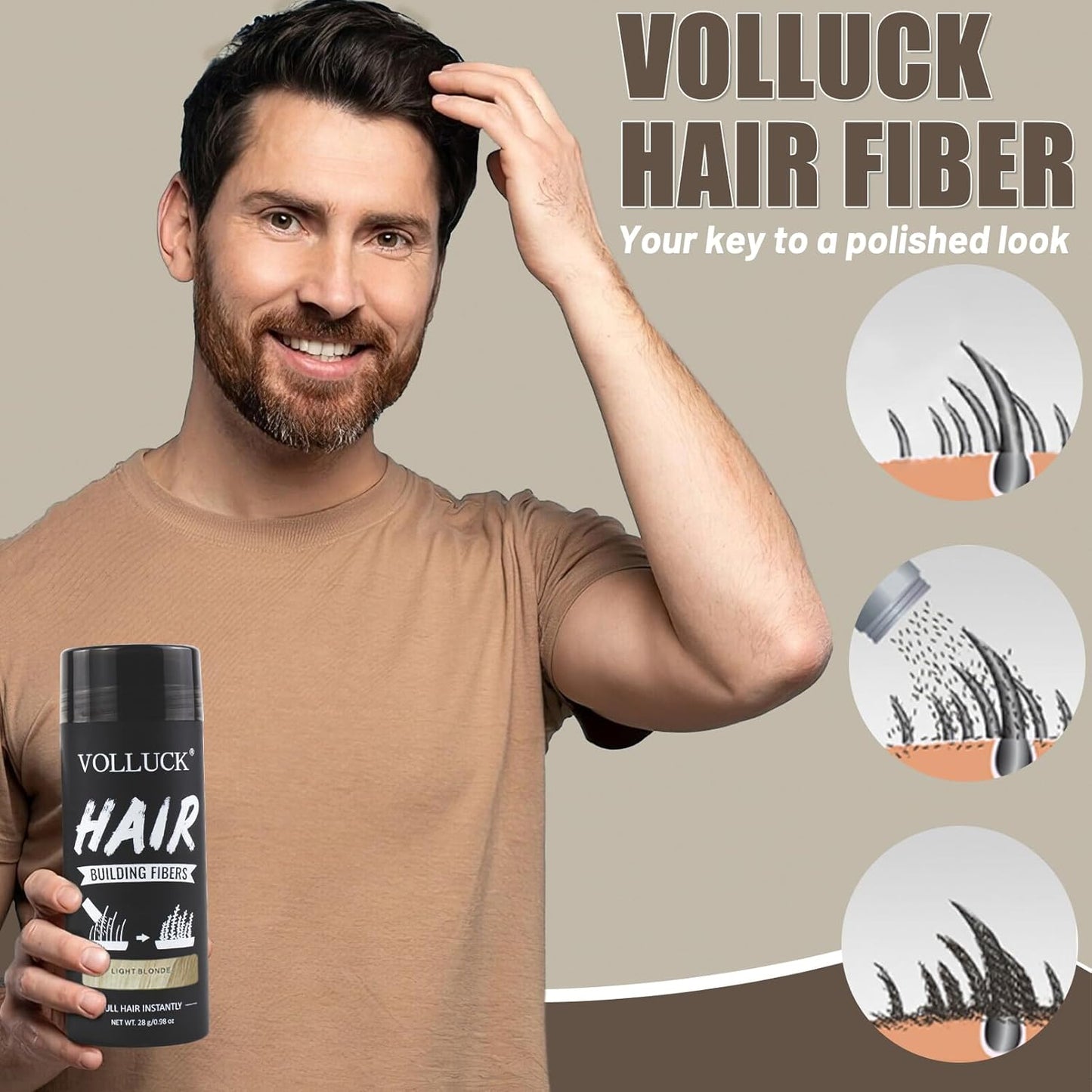 VOLLUCK Hair Fibers for Thinning Hair, Instant Coverage Hair Building Fibers for Women and men, Natural Hair Powder for Conceal Hair Loss 28 g (Light Blonde)